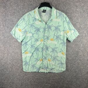 Corona Men's Resort Shirt Palm Tree Corona Print Teal Size XL